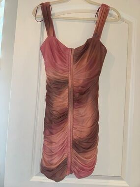 Zara Pink to Brown tie dye Ruched Mini Dress